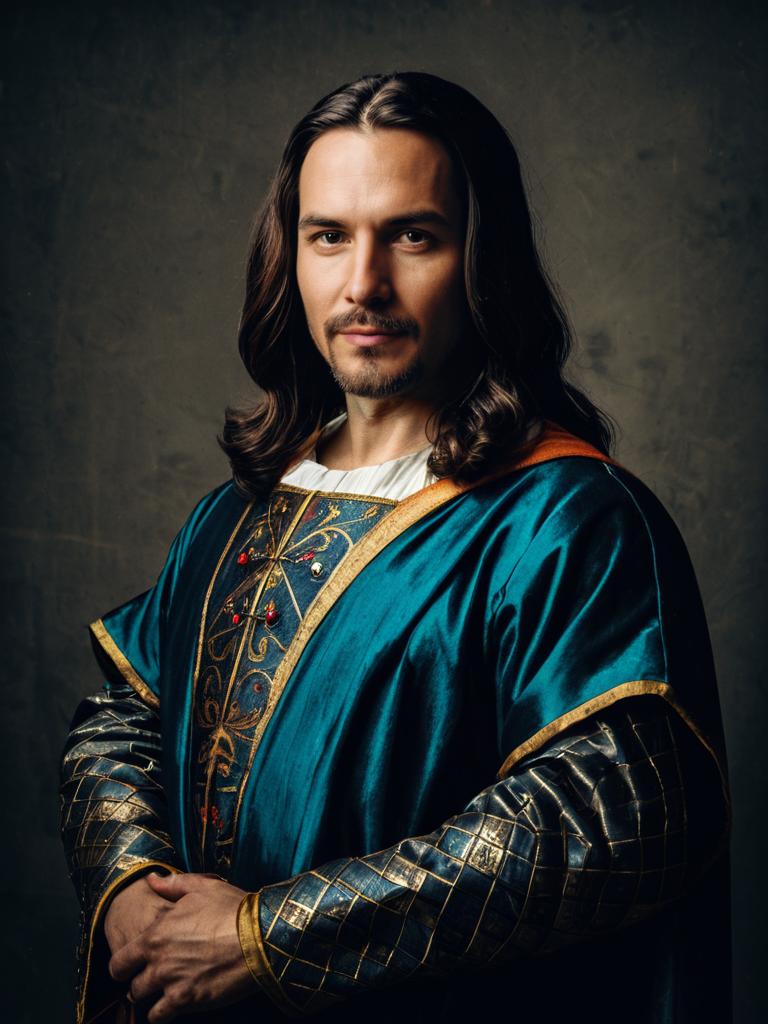 Renaissance Man in Blue and Gold Costume