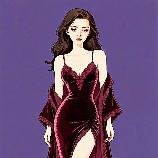 Romantic Boudoir Velvet Chemise Woman Illustration