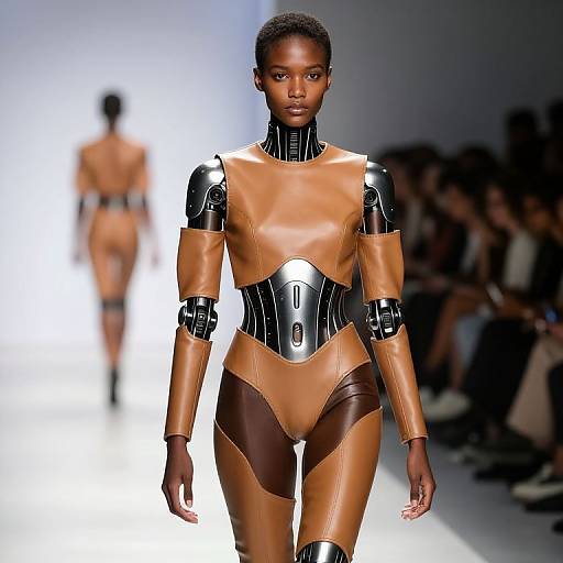 Futuristic Robotic Leather Bodysuit Fashion Runway Model