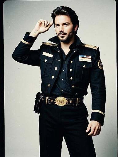 Man in Iconic Singer Military Style Costume with Gold Accents