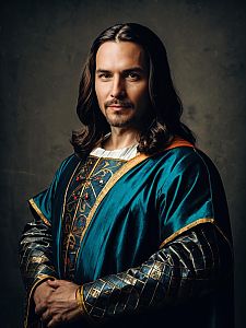 Renaissance Man in Blue and Gold Costume