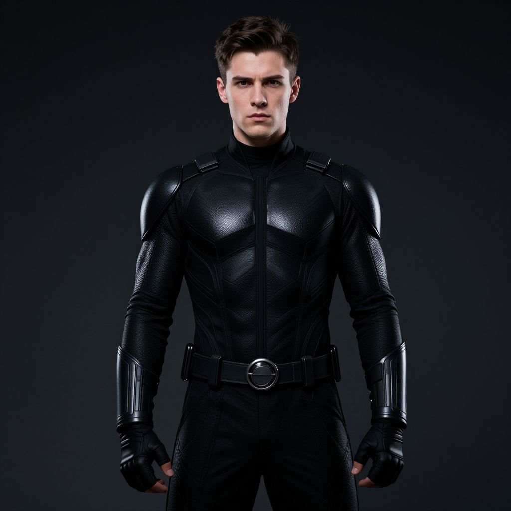 Man in Futuristic Black Tactical Armor Suit