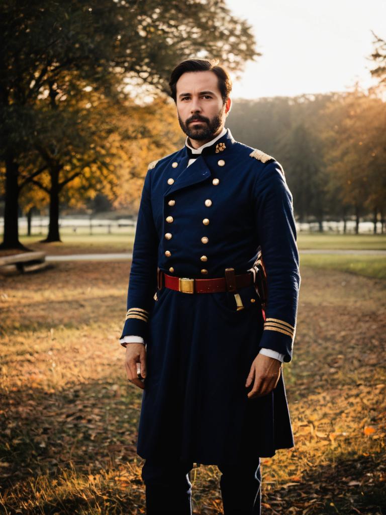 Man in Civil War-Era Union Army Officer Uniform Full Body Photo