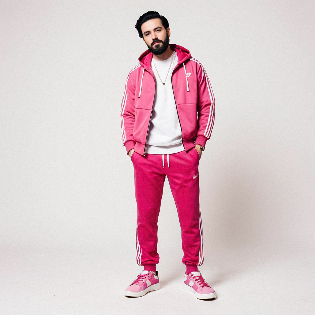 Confident Man in Pink Tracksuit Confident Man in Pink Tracksuit
