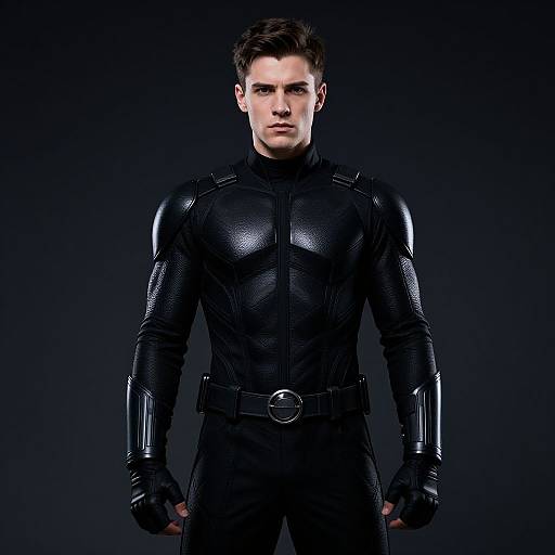 Man in Futuristic Black Tactical Armor Suit