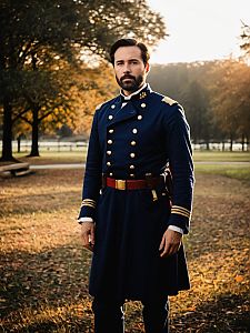 Man in Civil War-Era Union Army Officer Uniform Full Body Photo