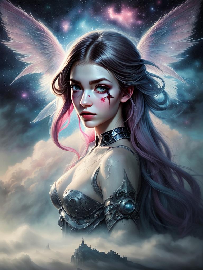 Woman with Ethereal Wings in Dreamy Sky Woman with Ethereal Wings in Dreamy Sky