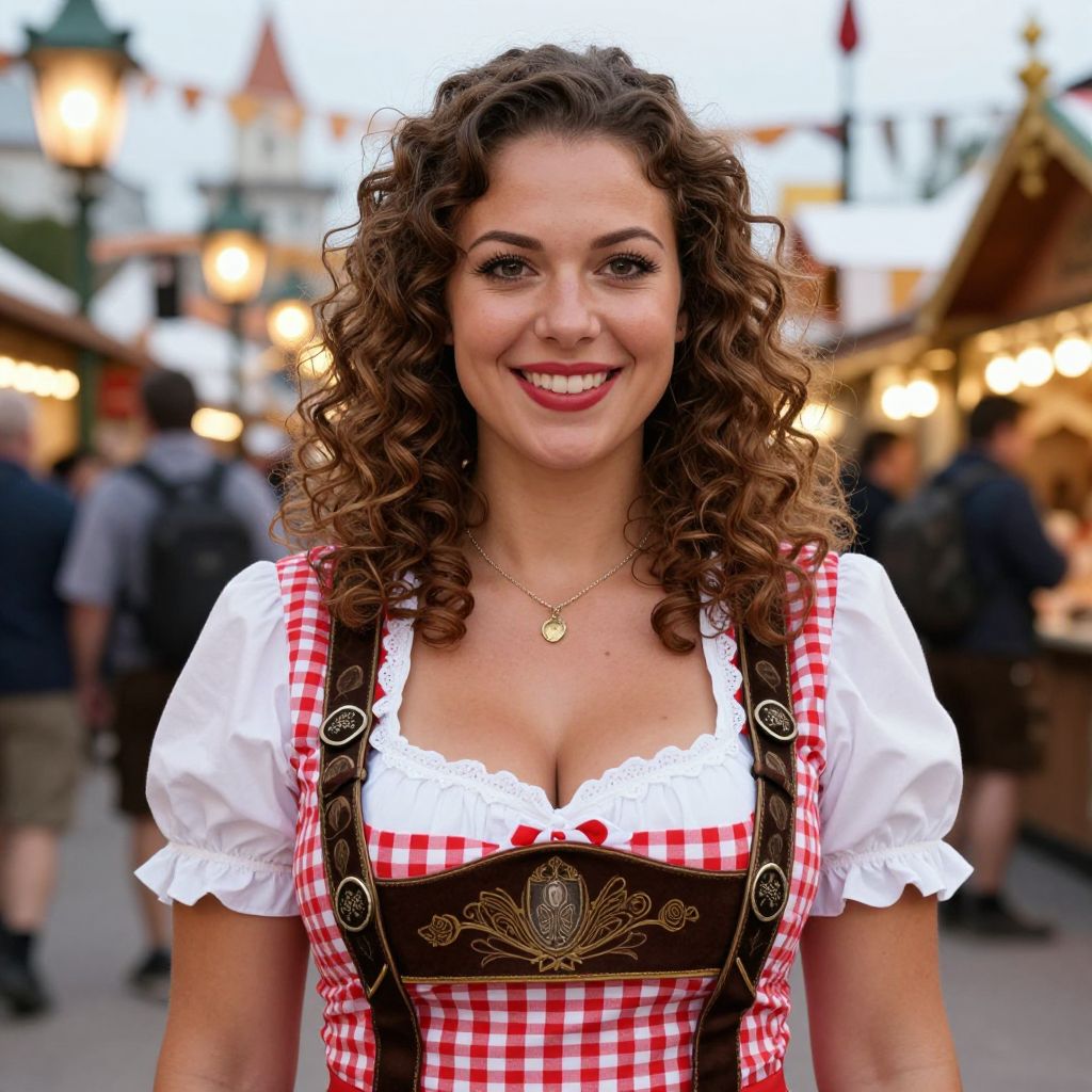 Young Woman in Traditional Bavarian Dirndl at Festival