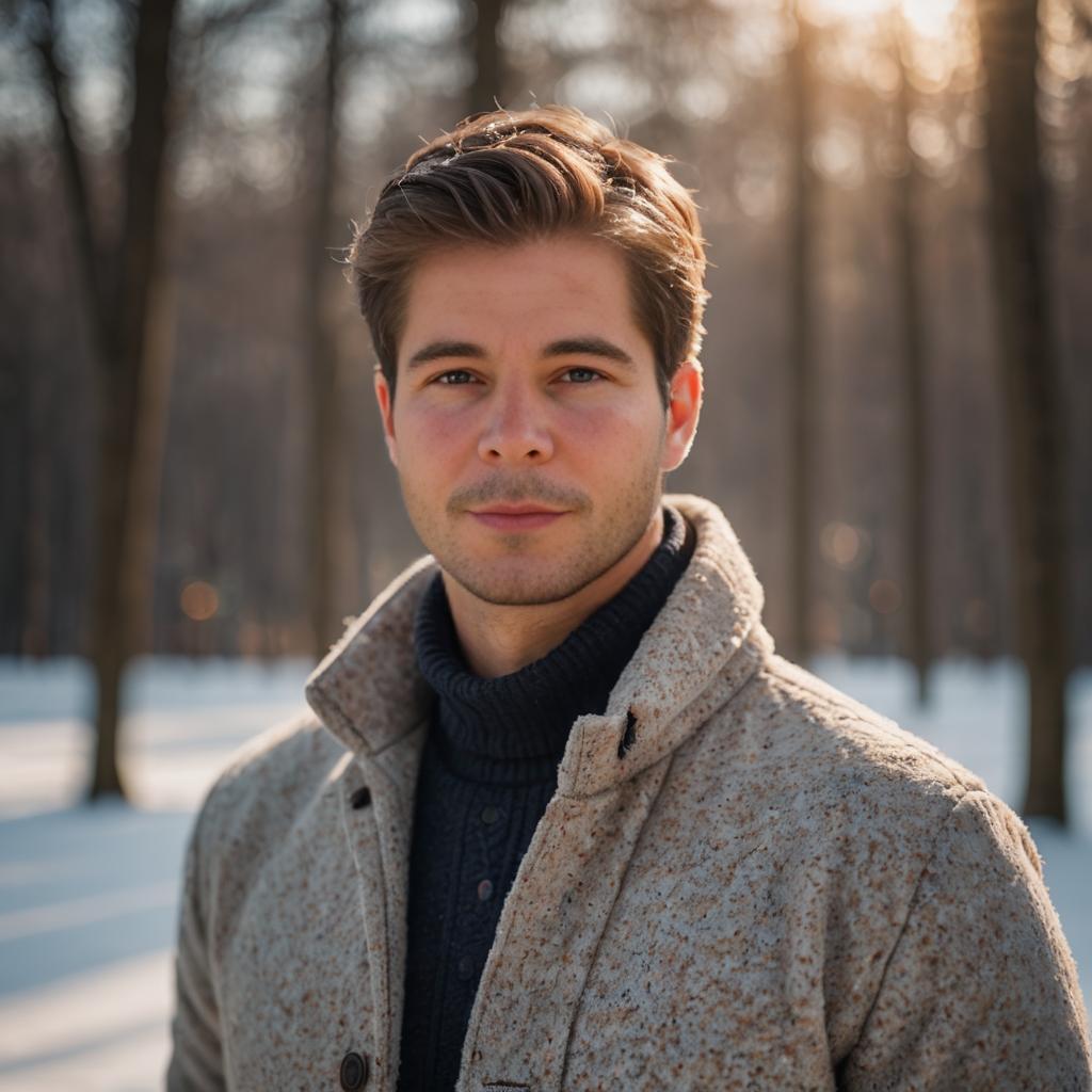 Handsome man in winter landscape