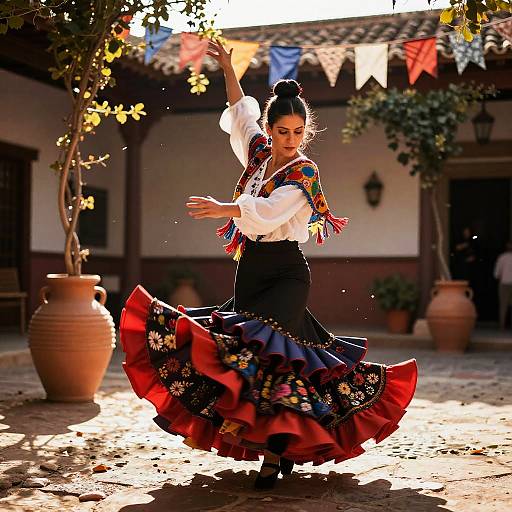 Woman Performing Traditional Flamenco Dance in Vibrant Costume