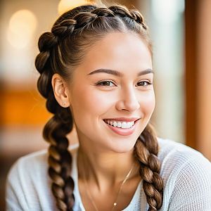 Young Woman with Braided Hair Smiling
