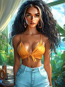 Woman in Yellow Crop Top by Ocean