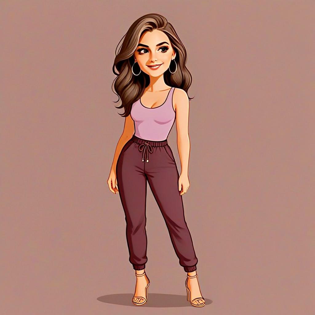Stylish Cartoon Woman in Casual Chic Outfit Smiling with Pretty Hair