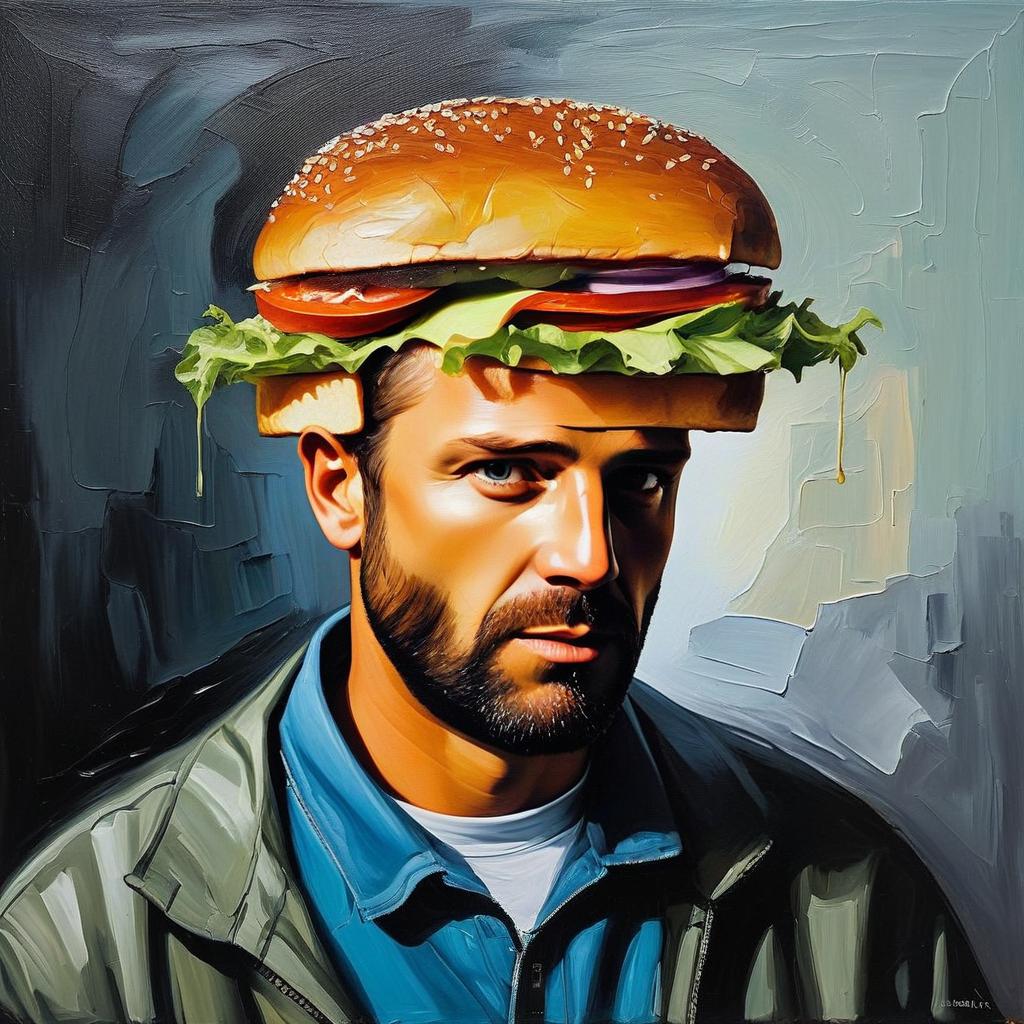 Man with Sandwich Hat - Surreal Portrait