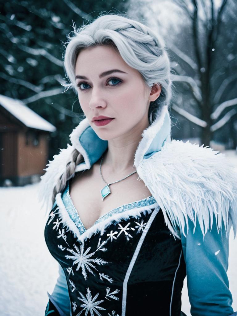 Winter Cosplay Woman in Snowy Setting