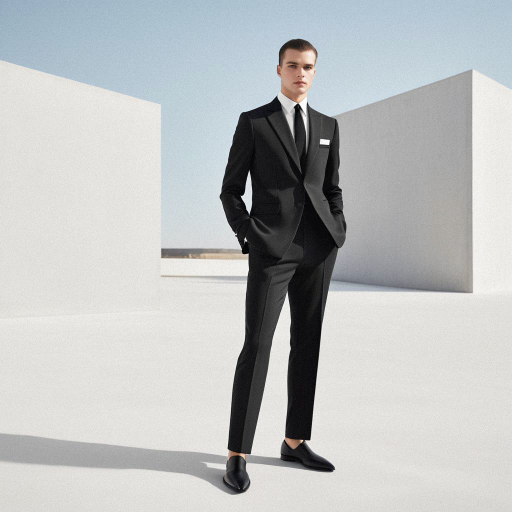 Stylish Young Man in Black Suit