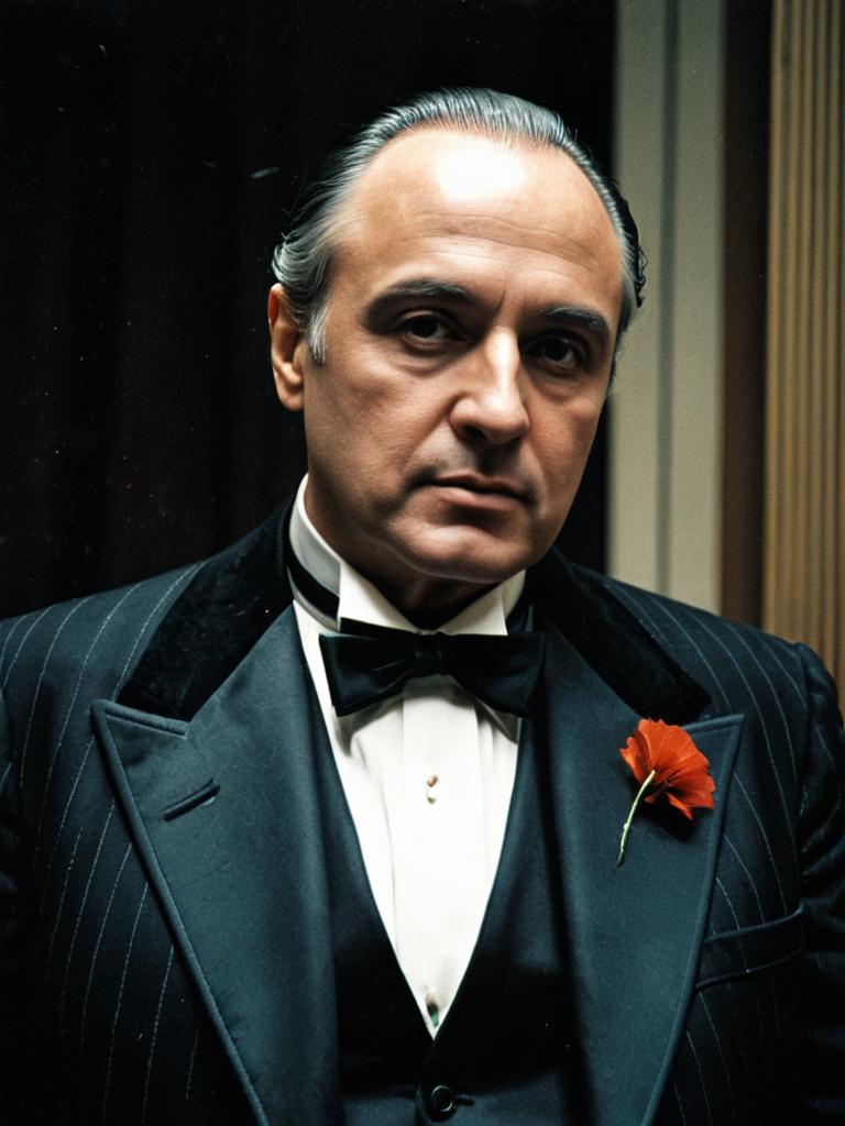 Photorealistic Portrait of Man in Godfather Costume at Cosplay Festival