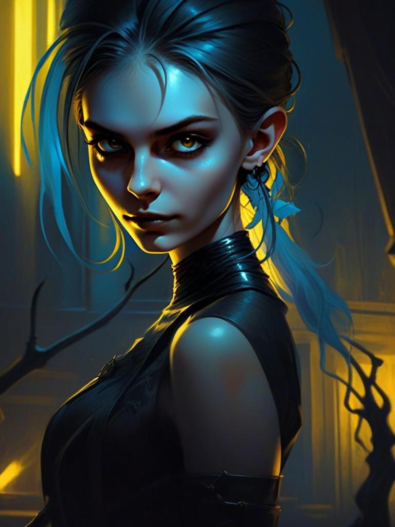 Futuristic Portrait of Woman with Blue Hair