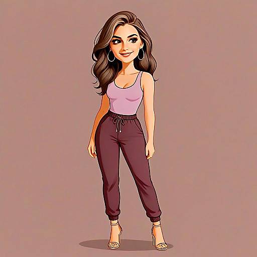 Stylish Cartoon Woman in Casual Chic Outfit Smiling with Pretty Hair