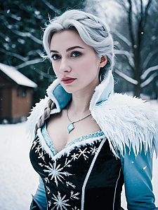 Winter Cosplay Woman in Snowy Setting