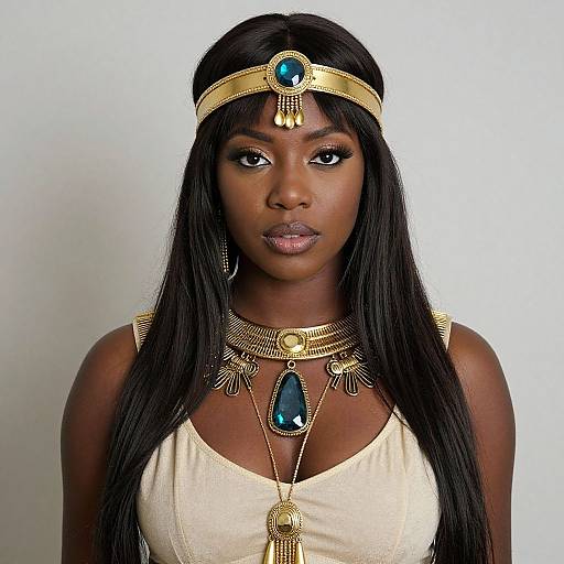 Elegant Woman in Ancient Egyptian-Inspired Jewelry and Headband