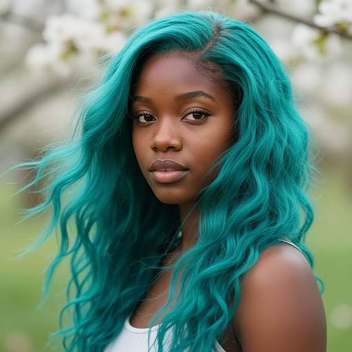 Portrait of Woman with Vibrant Turquoise Hair Outdoors