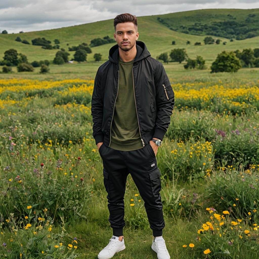 Confident Man in Yellow Flower Field