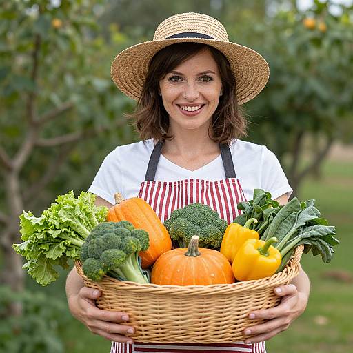 Woman Holding Basket of Fresh Vegetables Outdoors