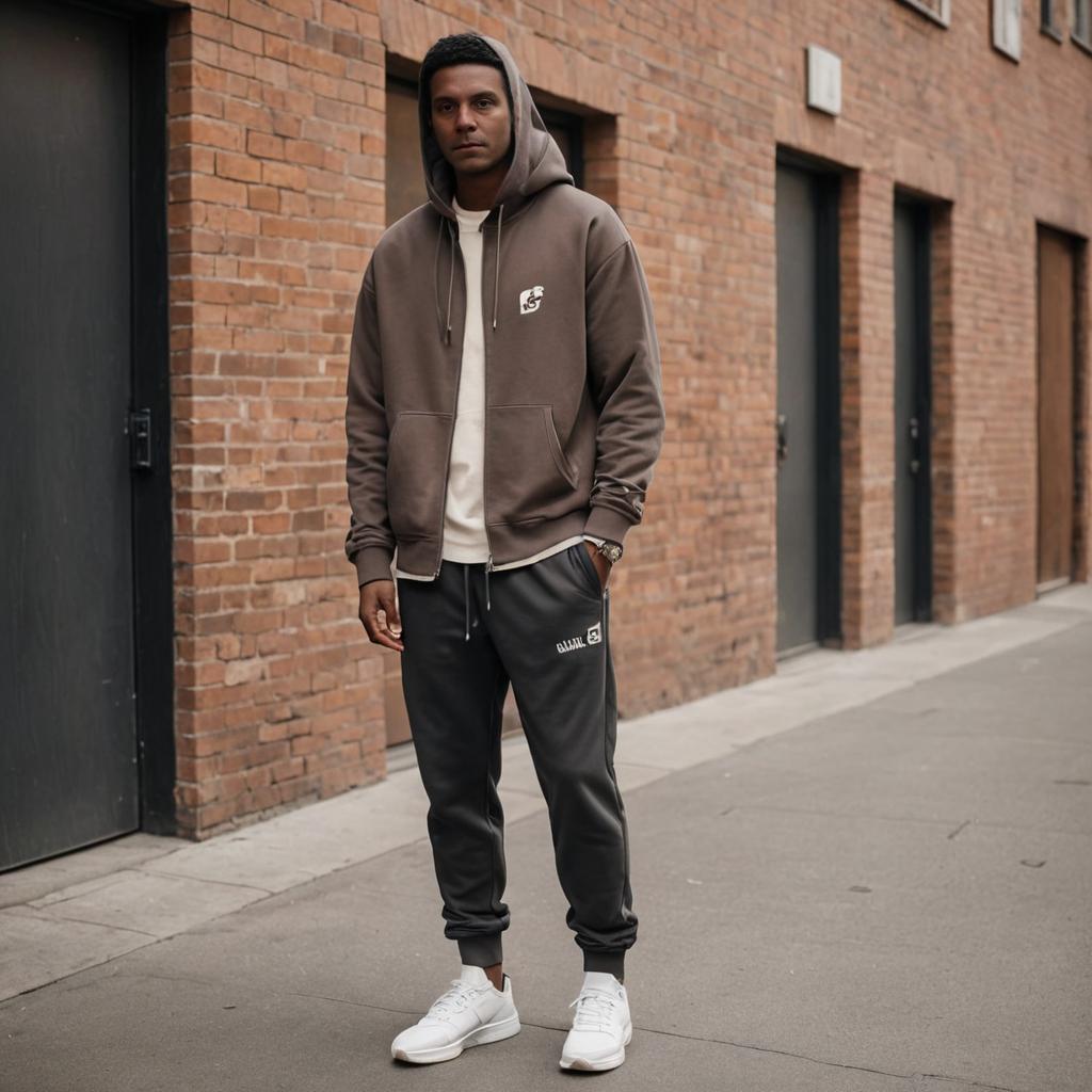 Man in Casual Athletic Wear in Front of Brick Wall