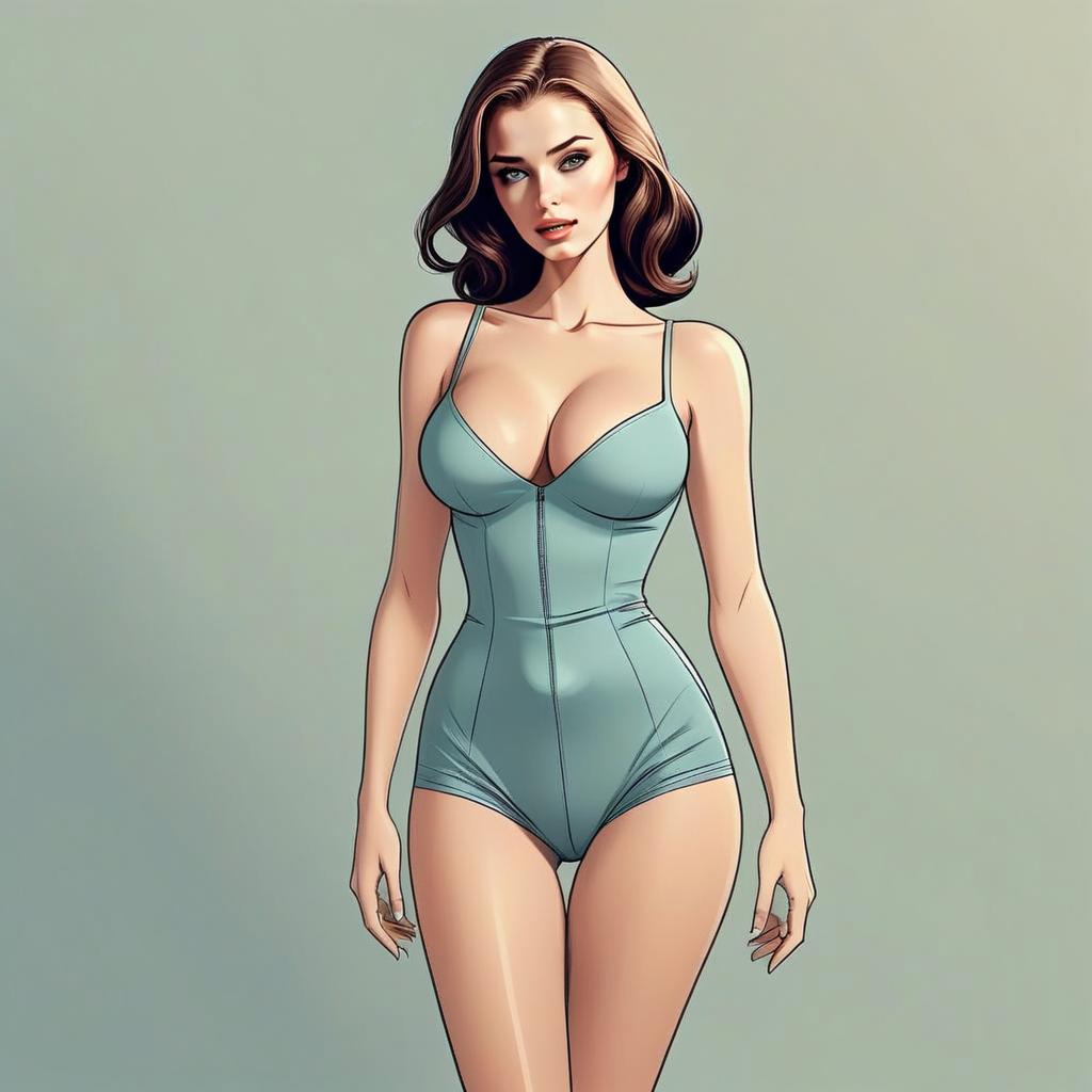 Confident Woman in Light Blue Bodysuit Confident Woman in Light Blue Bodysuit