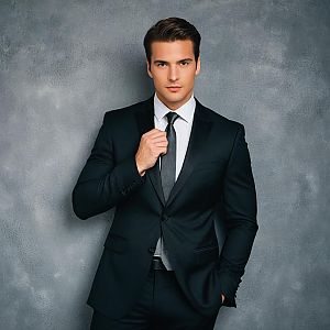 Confident Young Man in Tailored Black Suit