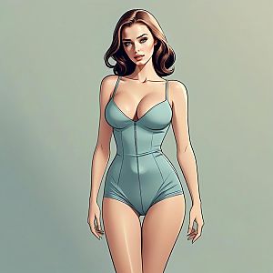 Confident Woman in Light Blue Bodysuit
