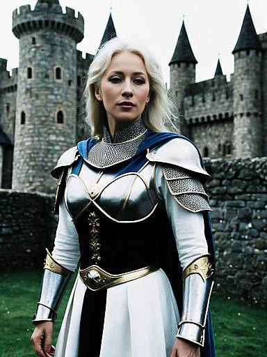 Woman in Helen Mirren Excalibur Costume Photorealistic Outdoor Portrait