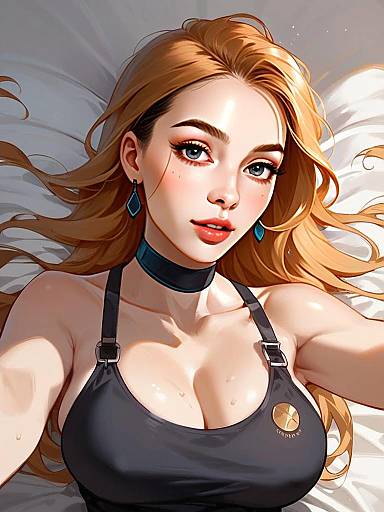 Anime Style Portrait of Blonde Woman in Black Top Illustration