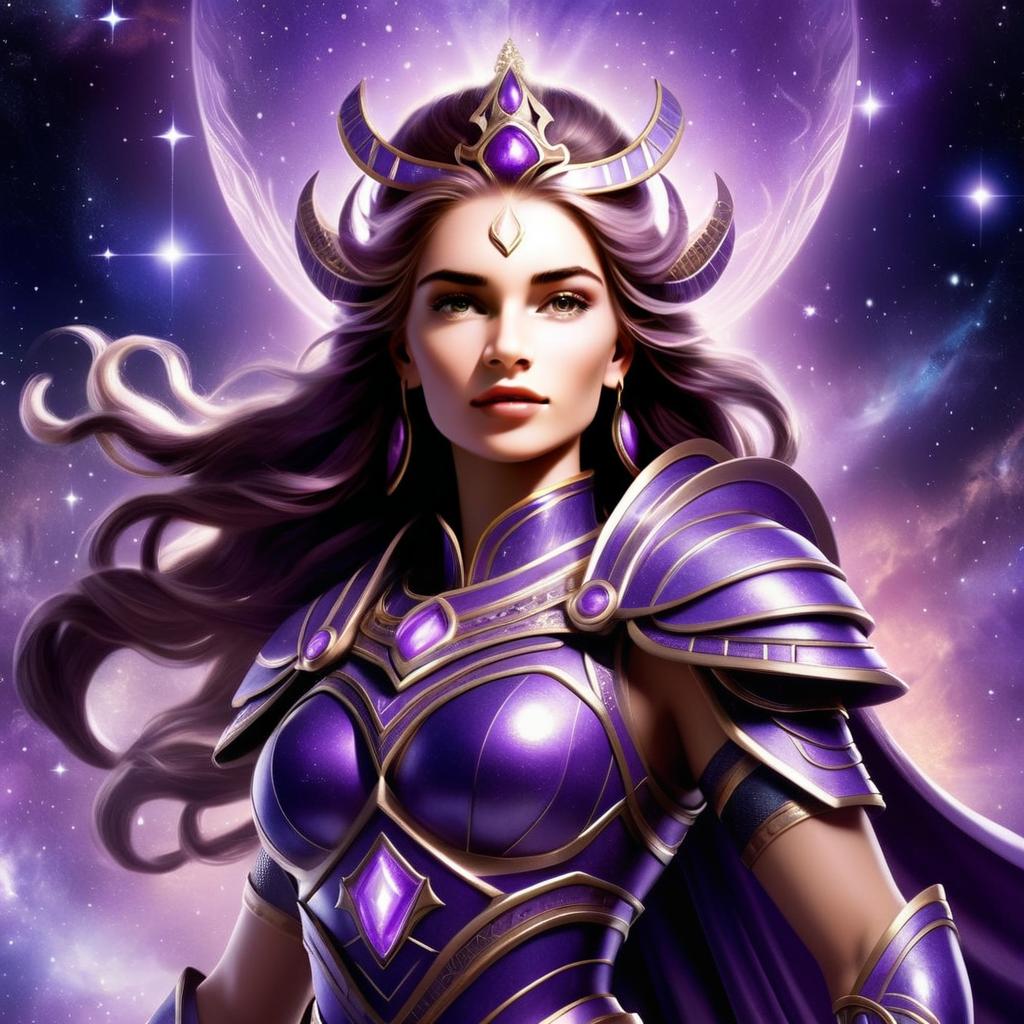 Powerful Woman in Cosmic Armor