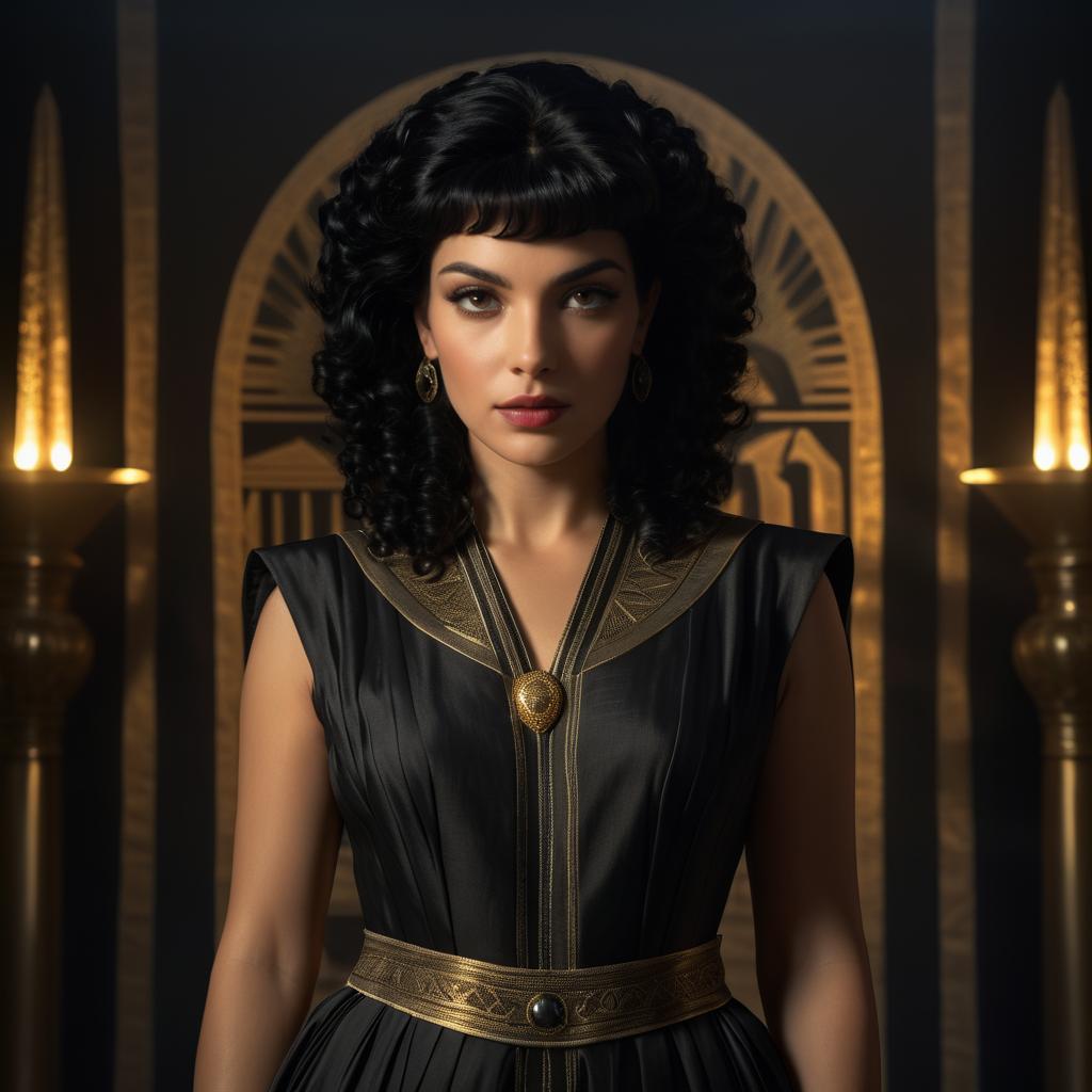 Ancient Egyptian Queen Portrait in Elegant Black Dress