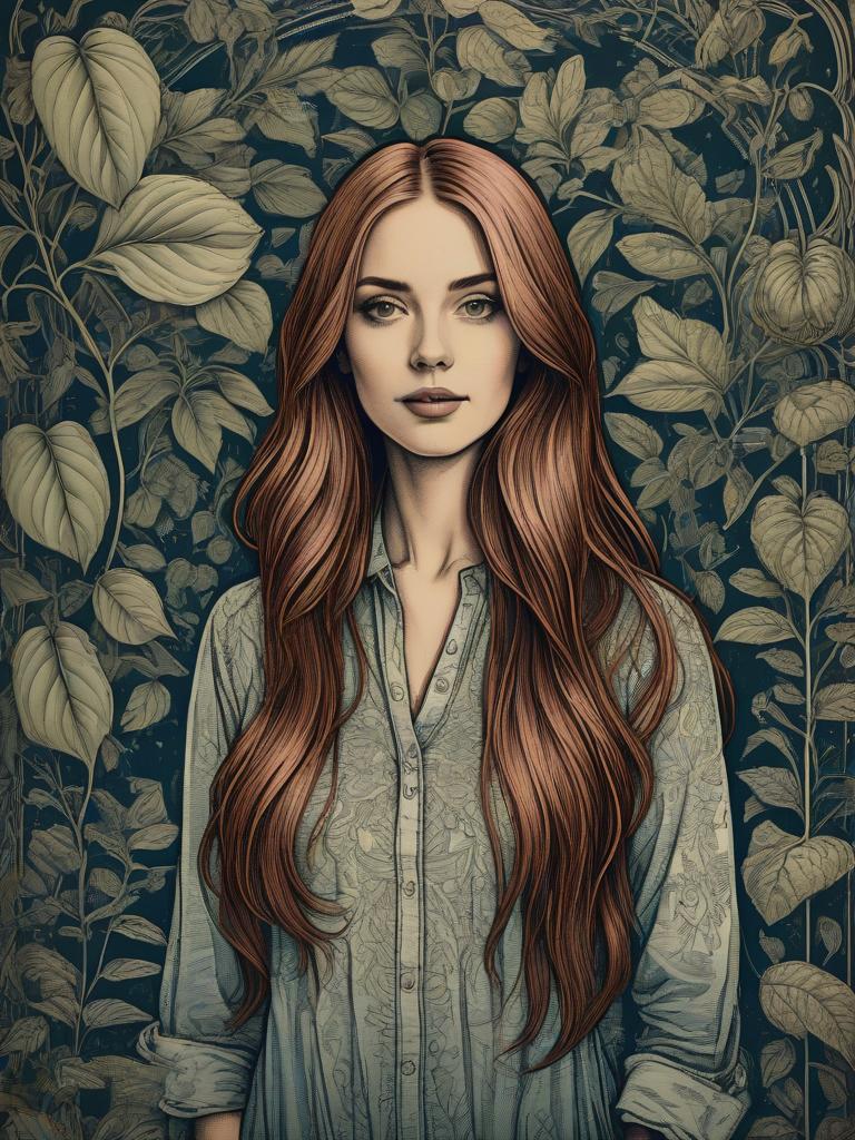 Woman with Long Red Hair in Nature