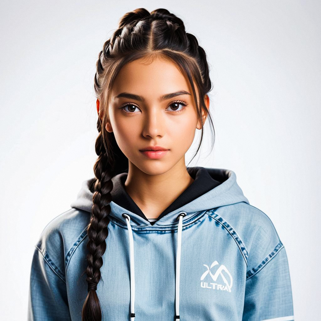 Young Woman in Denim Hoodie Young Woman in Denim Hoodie
