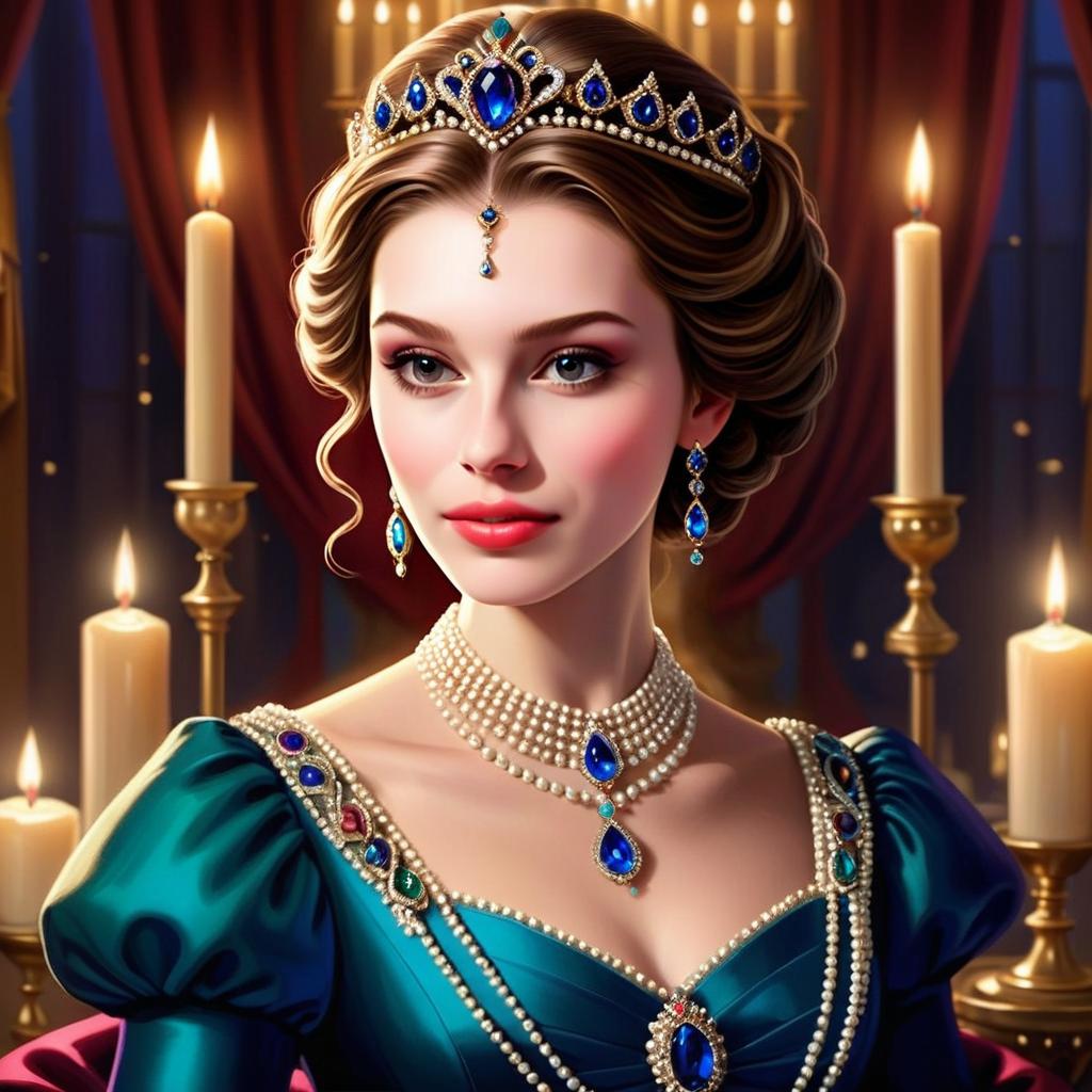 Elegant Vintage Woman Portrait with Pearls and Gemstones