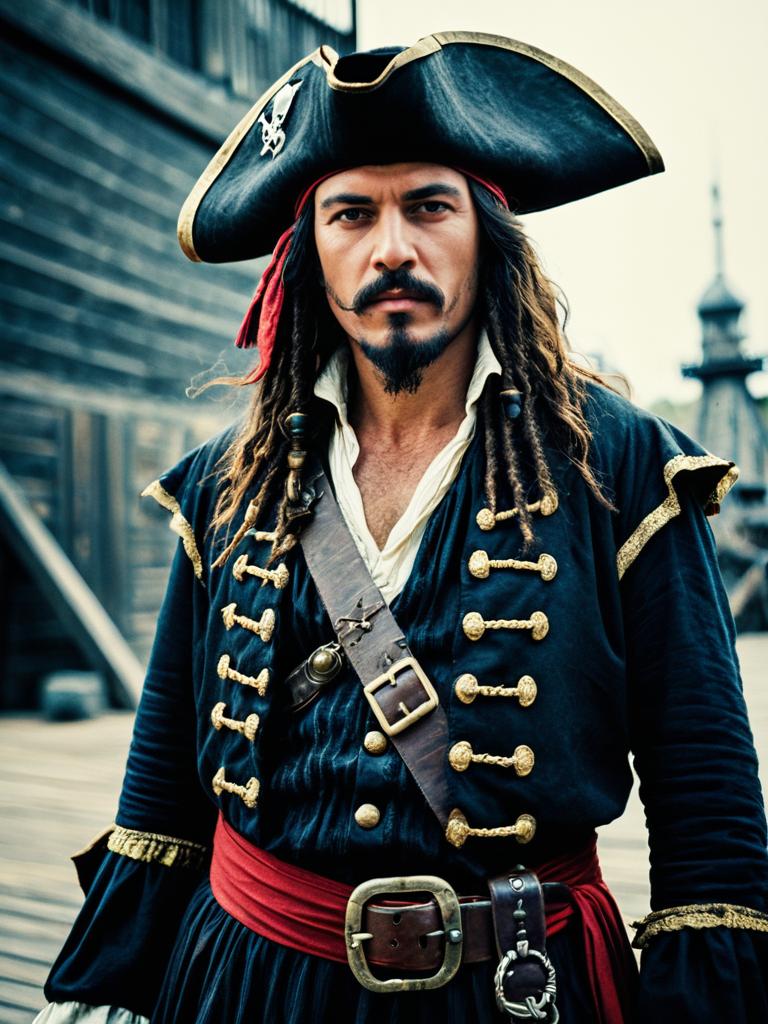 Confident Pirate in Detailed Costume