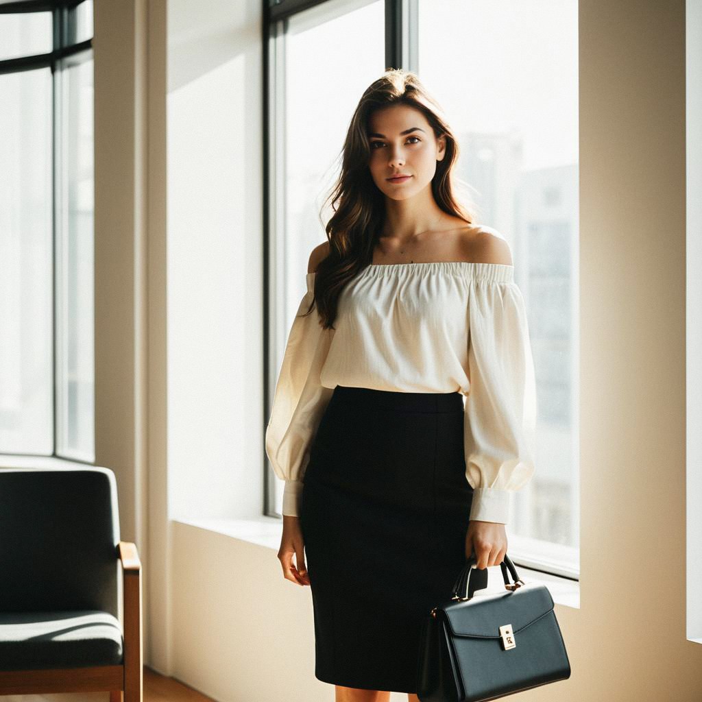 Confident Woman in Elegant Outfit by Large Windows Confident Woman in Elegant Outfit by Large Windows