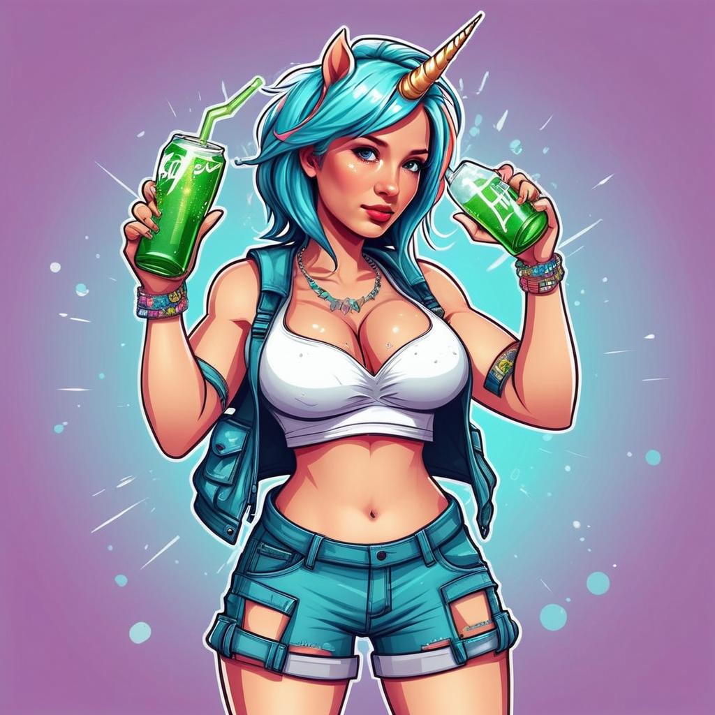 Confident Young Woman with Turquoise Hair and Unicorn Headband