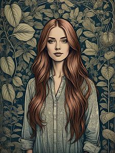 Woman with Long Red Hair in Nature