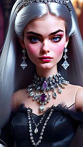 Elegant Woman with Silver Hair in Black Dress