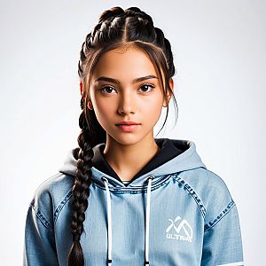 Young Woman in Denim Hoodie