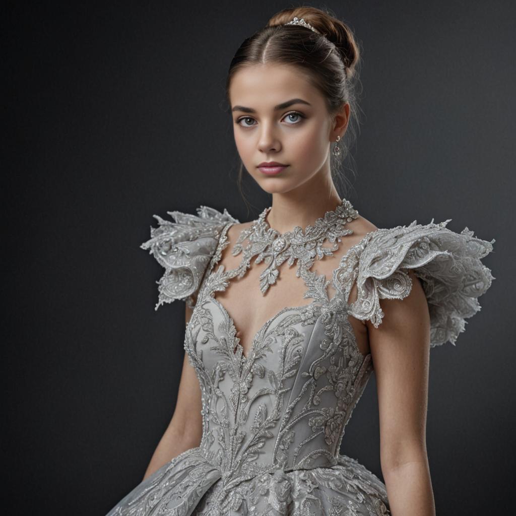 Elegant Young Woman in Intricate Gown