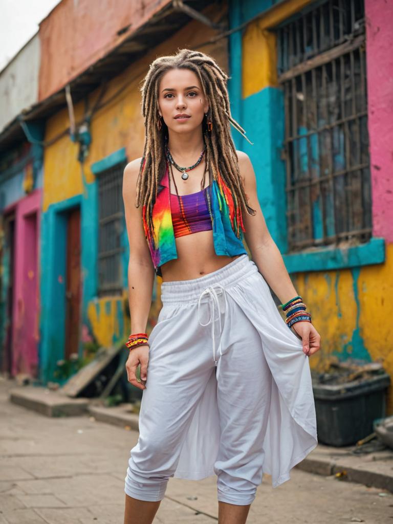 Confident Young Woman with Dreadlocks in Urban Setting