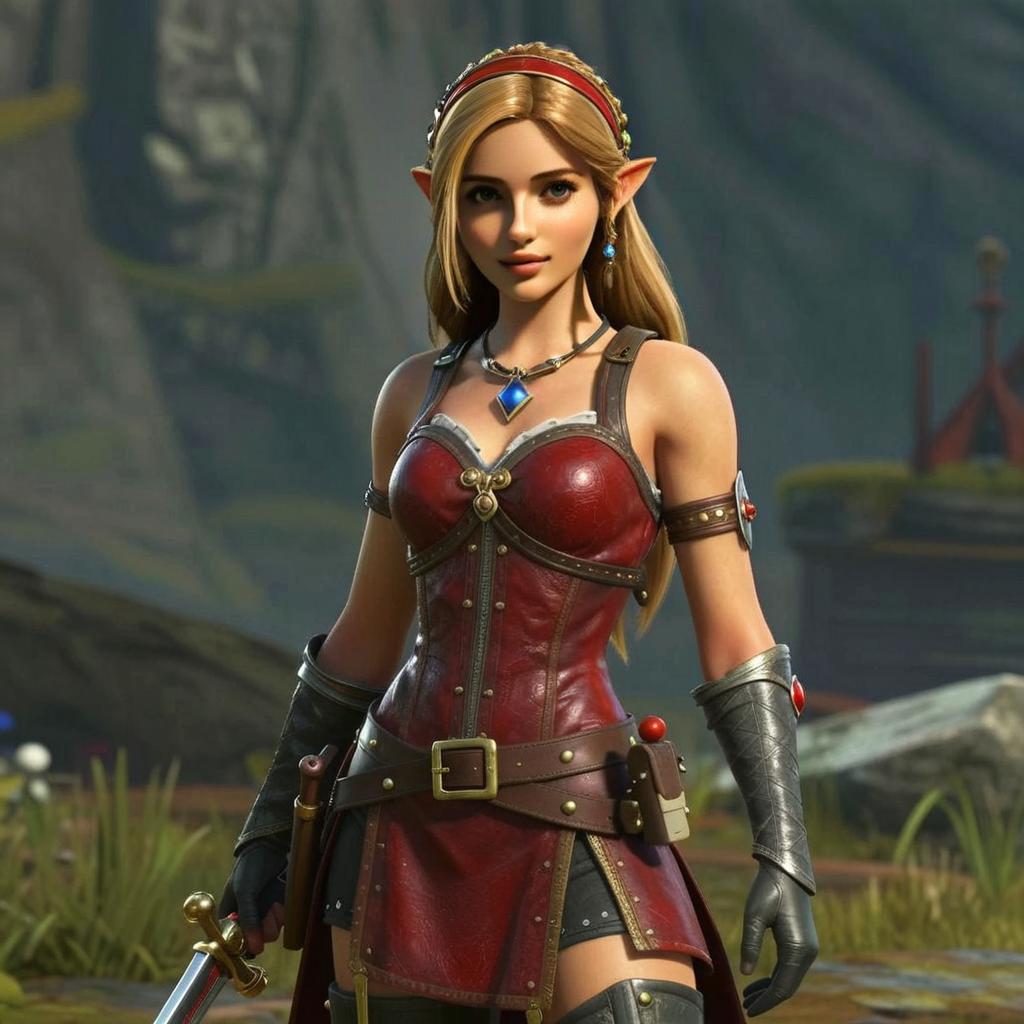 Fantasy Elven Woman Warrior in Red Leather Armor 3D Artwork