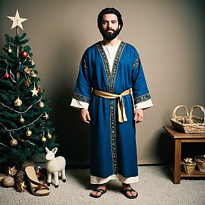 Man in Nativity Costume by Christmas Tree