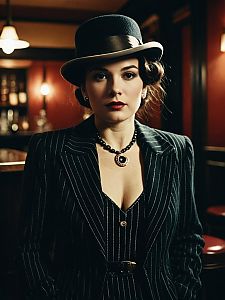 Woman in Speakeasy Costume Cinematic Realism Dramatic Studio Portrait
